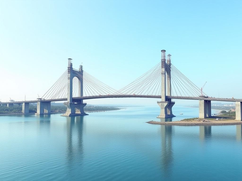 현대적인 디자인의 대형 교량 건설