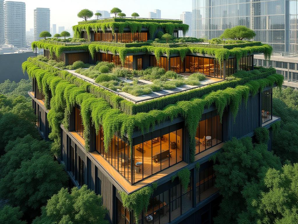 친환경 에너지를 사용하는 친환경 건물 옥상 정원