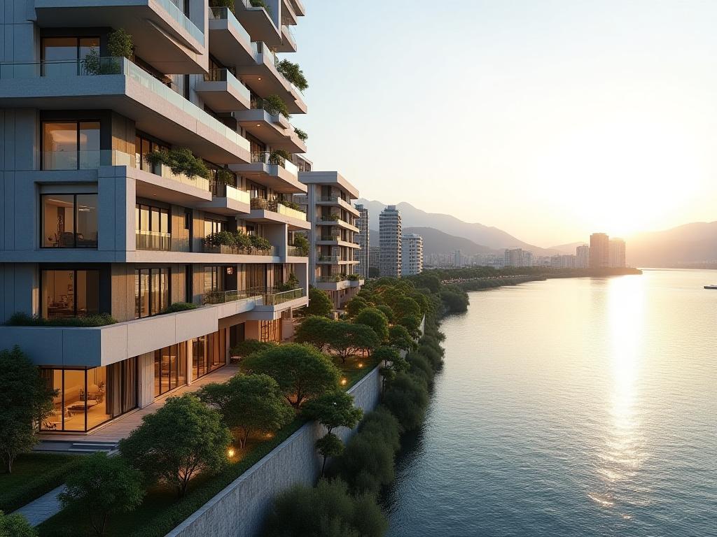 도시 스카이라인이 보이는 고급 주거 아파트 단지