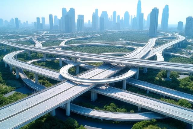 인프라 개발 서비스: 현대적인 고가도로와 교량이 건설되는 모습